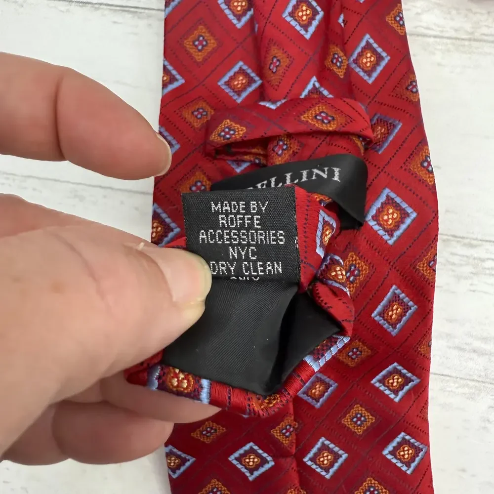 Bellini Men's Red Blue Orange Geometric Tie Business Casual Classic‎ Formal Chic